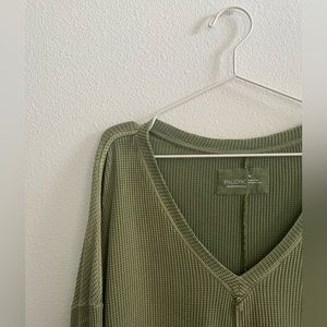 Pilcro x Anthropologie Moira Cotton Pullover Thermal, Waffle knit V-Neck